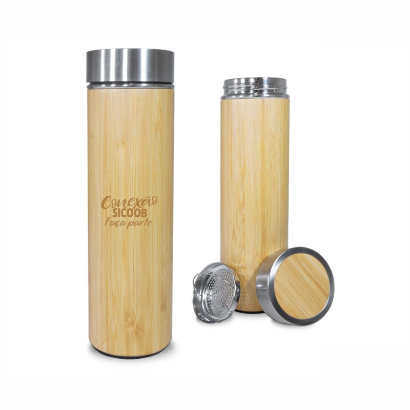 Garrafa Térmica Revestida em Bambu Personalizada