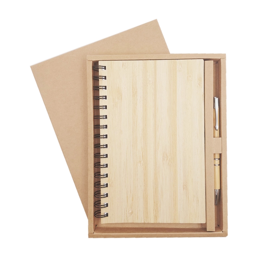 Kit Bloco de Anotações + Caneta em Bambu para Brindes