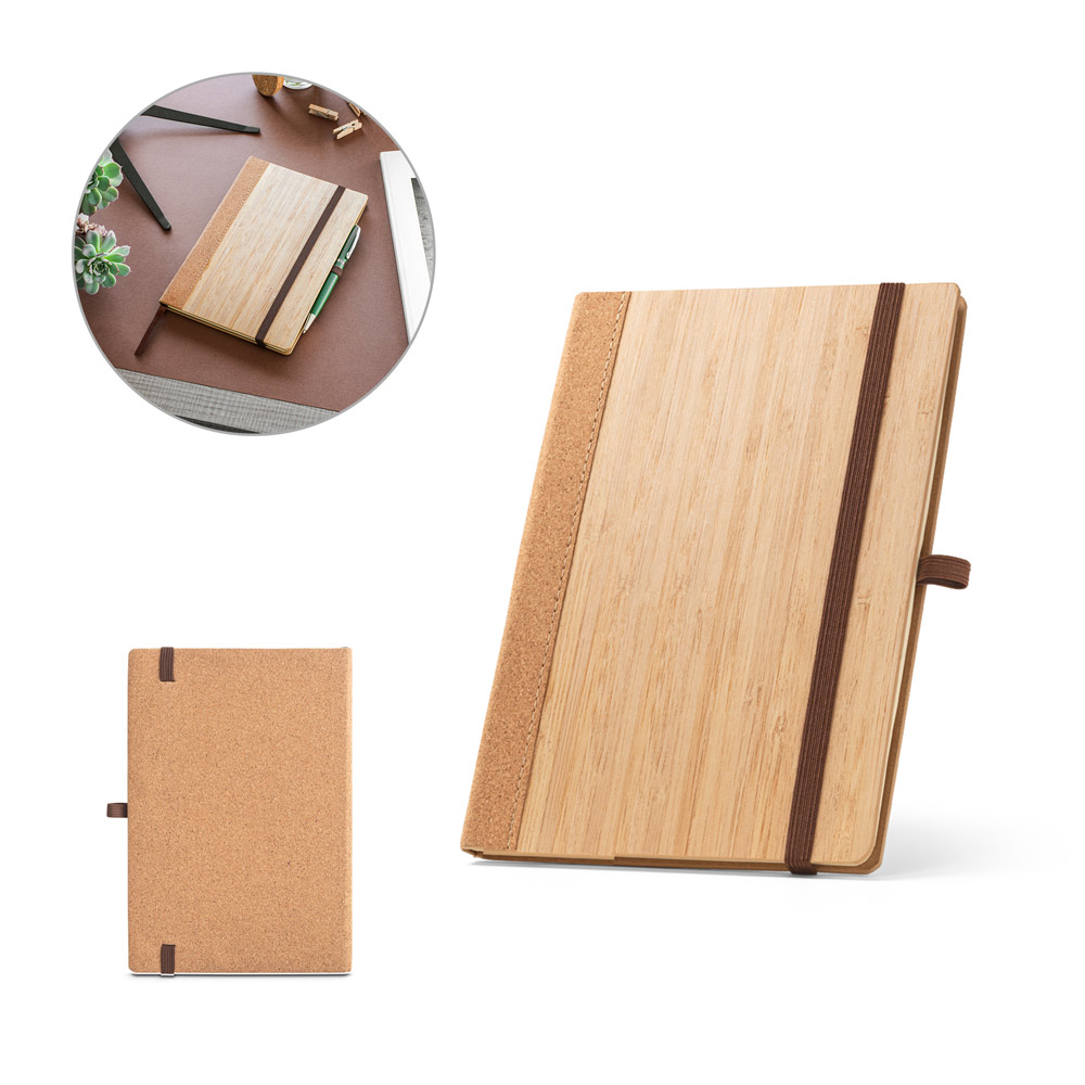 Caderno A5 de capa dura em folha de bambu e cortiça Personalizado