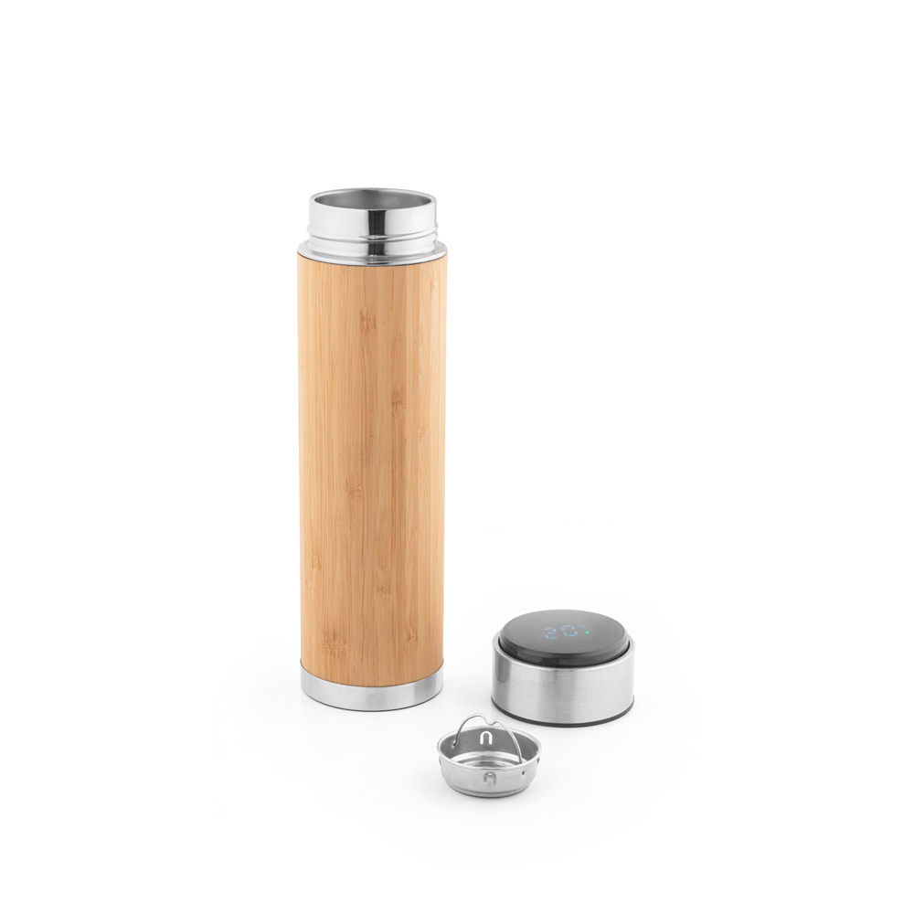 Squeeze térmico em aço inox reciclado e bambu 430ml para Brindes - segunda imagem