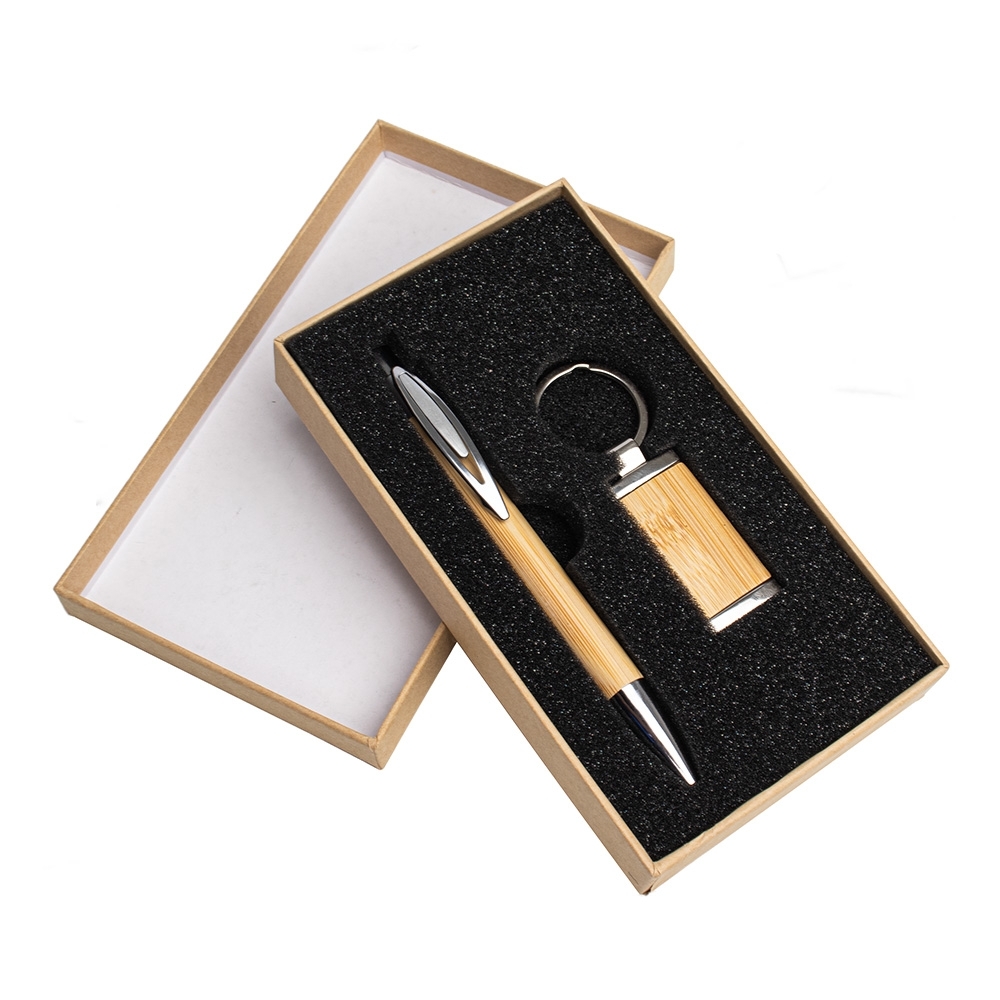 Kit Caneta e Chaveiro Bambu para Brindes