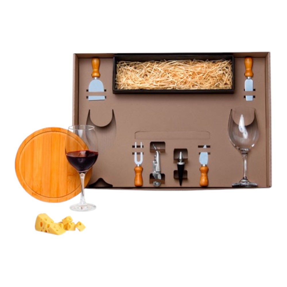 Kit Queijo E Vinho Com Espaço Para Garrafa - 9 Pçs - segunda imagem