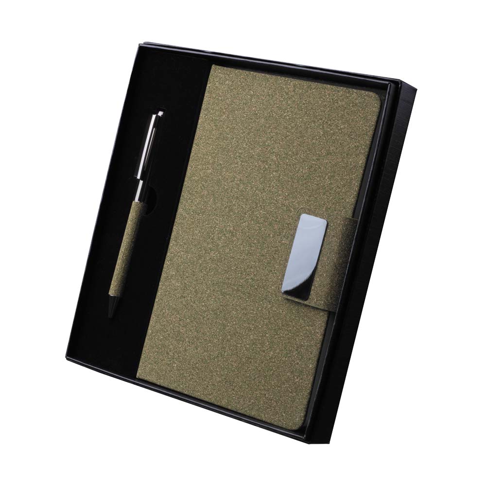 Kit escritório A5 em PU e fibra de café ou chá e Caneta Metalica - segunda imagem